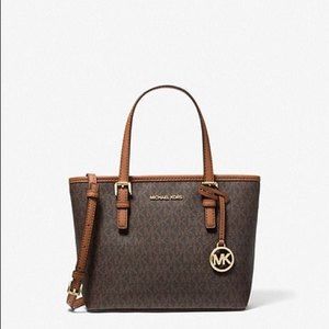 Michael Kors Extra Small XS Carryall Tote Graphic Logo MK Brown